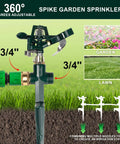 Two Pack Spike Sprinklers For Yard With Metal Base Heavy Duty Impact Sprinkler Adjustable Zinc Alloy Water Sprinkler For 360 Degree Coverage Large Area Lawn Garden Irrigation Easy Setup Pro Grade And Durable Outdoor Sprinkler System in use.