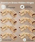 10 Pack 12mm Brass Hidden Cylindrical Hinges for Jewelry Boxes polished brass concealed install 180 degree opening