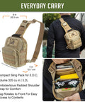 Streetwise EDC Tactical Sling Bag With Discreet Concealed Carry Pocket And PALS Modular Straps Crafted From Heavy Duty Khaki Nylon, 10x8x5 inches.