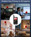 Hidden Camera Detector With LED Screen And Anti Spy Wireless Scanner Portable GPS Tracker And Bug Detector in various settings.