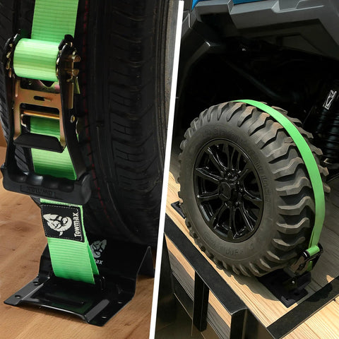Lock It Down Tight UTV Wheel Chock Tie Down Kit Heavy Duty E Track Ratchet Straps Quick No Sweat Assembly Storage Bag Included Built To Handle Rough Trails