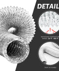 4 Inch By 12 Foot Flexible Aluminum Foil Dryer Vent Hose Kit With Stainless Steel Clamps And Aluminum Tape For Dryer Exhaust Ducting HVAC Venting Heating And Cooling Systems, showing close-up of flexible hose with temperature range details and texture.