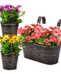 3 Pack Metal Railing Planter Boxes For Outdoors With 10.6 Inch Hanging Pots, Detachable Hooks And Drainage Holes, Durable Rail Planters