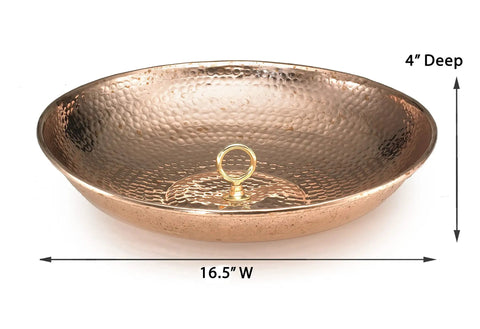 Large Copper Rain Chain Basin 16.5 Inch Diameter 4 Inch High Handmade 20 Gauge Pure Copper With Patina Finish Hammered Texture
