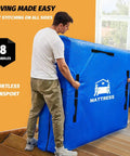 Mattress Bags For Moving And Storage Water Resistant Protector Cover For Queen Size Beds, blue bag with eight handles, moving scene