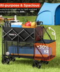 Two Tier Collapsible Wagon With Brakes And Big All Terrain Wheels Folding Utility Cart For Heavy Duty Hauling Camping Gear