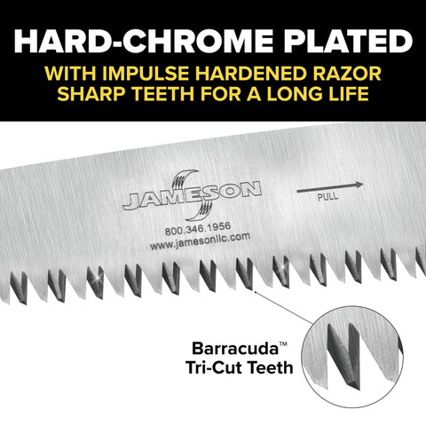 16-Inch Barracuda Tri-Cut Replacement Blade For Pole Saws And Hand Saws, Hard Chrome Plated Teeth, Impulse Hardened For Cleaner Cuts, Durable Saw Blade Compatible With Poles And Hand Saws