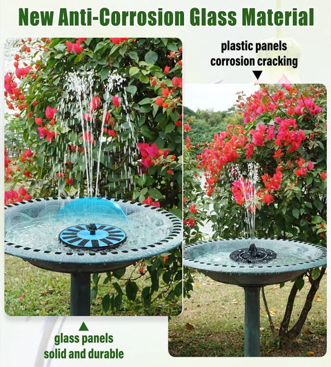Solar Powered Water Fountain For Bird Bath Garden Pond Pool And Patio With 8 Nozzles And 4 Fixers Upgraded 100 Percent Glass Panel