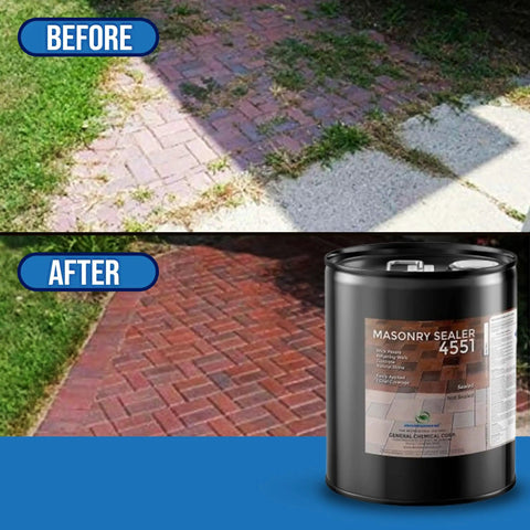Before and after comparison of Tough As Nails Hydrophobic Acrylic Sealer For Masonry And Concrete Pavers on paver stones.