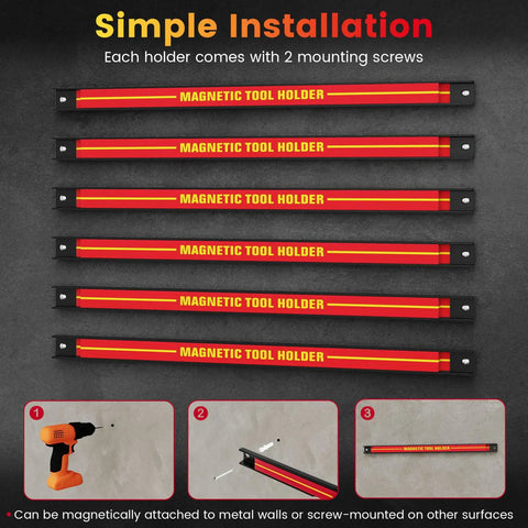 Six 18 Inch Magnetic Tool Holder Strips Wall Mounted For Your Gear Junkie Garage Setup Heavy Duty Tool Organizer Rack That Holds Up To 176 Lbs Total Capacity Magnetic Bar For Tools