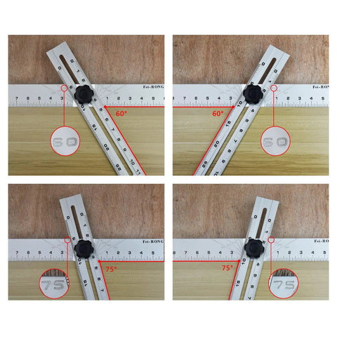Foldable Triangle Ruler And Square Set For Carpentry And Woodworking, 24 Inch Aluminum Frame, showcasing 60 and 75 degree angles