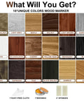 Dope Wood Scratch Repair Kit With 18 Sweet Colors And Beeswax showing 18 unique wood colors and materials for touch up.