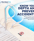 Ceramic No Diving Pool Sign, 5.8x5.8 Inch No Dive Marker With Abrasive Non-Slip Tile Finish on pool deck near ladder