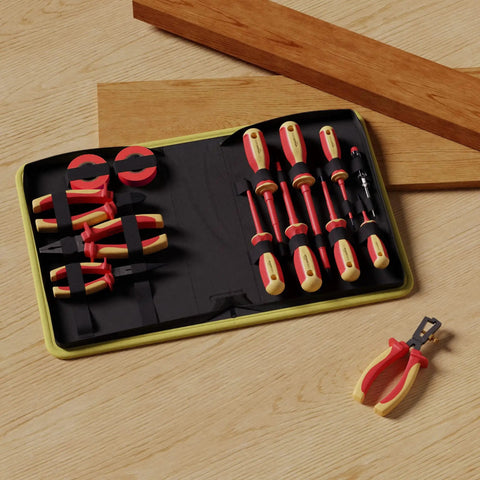 Pro Grade Insulated 1000V VDE Electrician Tool Set with Pliers and Screwdrivers Voltage Tester and Electric Tape 14 Piece Kit