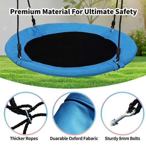 40 Inch Saucer Tree Swing For Kids And Adults, Heavy Duty 700 lb Capacity Disc Swing with blue seat and ropes