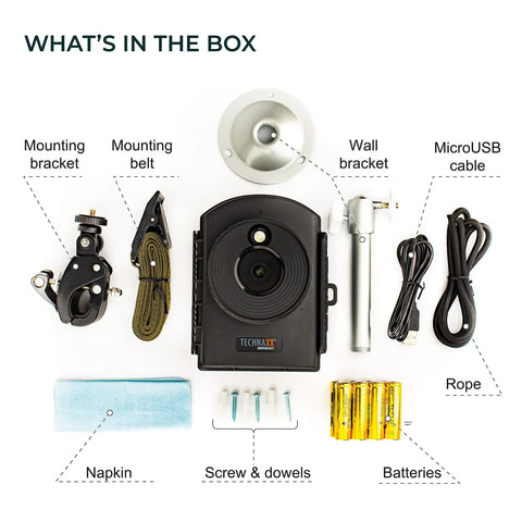 German Engineered Full HD Time Lapse Camera Built For Construction Progress And House Builds Garden Growth Outdoor Shots And Security Monitoring A Do It All Pick With Easy Setup And Included Mount Belt Rope And Wall Bracket, box contents.