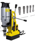 Heavy Duty Magnetic Drill Press Kit With Tungsten Carbide Annular Cutters Rock Solid Steel Drilling Setup Two Inch Depth Mt2 Weldon Adapter, vertical metal cutting machine with drill bits.
