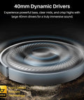 Close-up of 40mm driver used in Hybrid Noise Cancelling Wireless Over Ear Headphones With 90 Hour Battery Life Bluetooth Six Point Zero