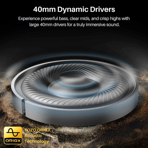 Close-up of 40mm driver used in Hybrid Noise Cancelling Wireless Over Ear Headphones With 90 Hour Battery Life Bluetooth Six Point Zero