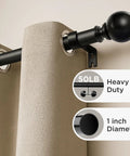 Heavy Duty Adjustable Curtain Rod Set 32 To 120 Inches 1 Inch Diameter Black Finish for Bedroom Sliding Doors and Patio