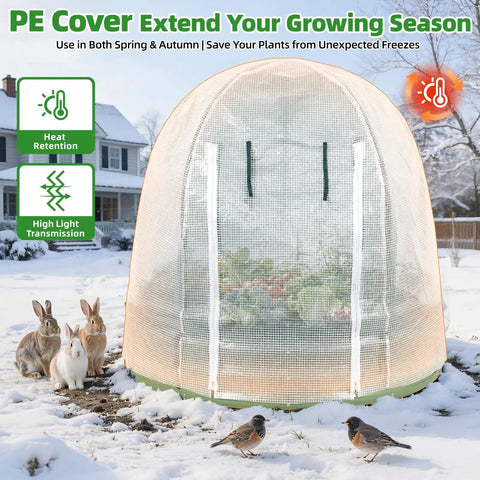 Galvanized Raised Garden Bed With Cover For Outdoors 4x4x1 Ft Metal Planter Box With PE Winter Cover installed in snowy backyard