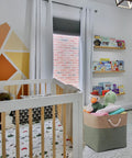 Large Cube Storage Baskets For Clothes Toys Towels Books Collapsible Canvas Bins With Cotton Handles Tough As Nails And Built To Last Organizer For Closets Shelves Dorm Rooms Playrooms Green And Brown in a nursery with toys and books