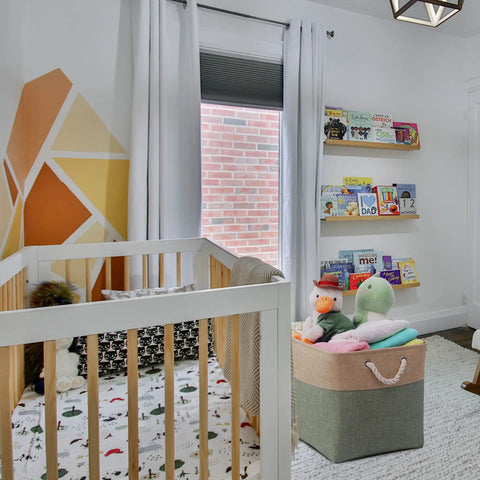 Large Cube Storage Baskets For Clothes Toys Towels Books Collapsible Canvas Bins With Cotton Handles Tough As Nails And Built To Last Organizer For Closets Shelves Dorm Rooms Playrooms Green And Brown in a nursery with toys and books