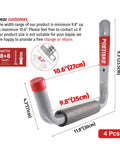 Jumbo Arm Utility Hooks Set For Garage Storage Heavy Duty Ladder And Gear Hanger Rack dimensions and details