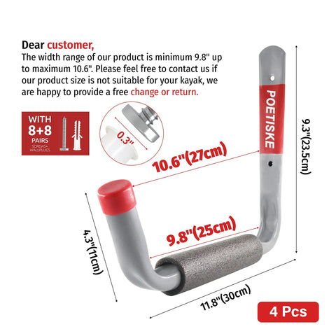 Jumbo Arm Utility Hooks Set For Garage Storage Heavy Duty Ladder And Gear Hanger Rack dimensions and details