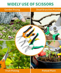 3 Pack Garden Pruning Shears Set With Stainless Steel Blades displayed with examples in garden and potted plant care.