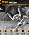 Universal Wheel Hub Puller Removal Tool For Cars Tough As Nails Heavy Duty Steel Build with 1-1/8 Hex Drive in use on car hub