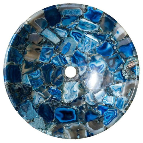 Handcrafted Blue Agate Countertop Sink 24 Inch Square Bathroom Vanity Bowl Smooth Nonporous Premium Kitchen Wash Basin top view with blue patterns