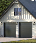 Garage with installed 2 Light Outdoor Wall Lantern with Clear Beveled Glass, Traditional Farmhouse Style, Textured Black Finish