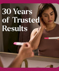 Triple Pack Pregnancy Test Kit With Early Result Digital Readout And Rapid Result Sticks Over Ninety Nine Percent Accuracy Detects All Forms Of HCG In About Three Minutes, woman testing in mirror