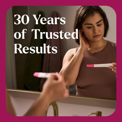 Triple Pack Pregnancy Test Kit With Early Result Digital Readout And Rapid Result Sticks Over Ninety Nine Percent Accuracy Detects All Forms Of HCG In About Three Minutes, woman testing in mirror