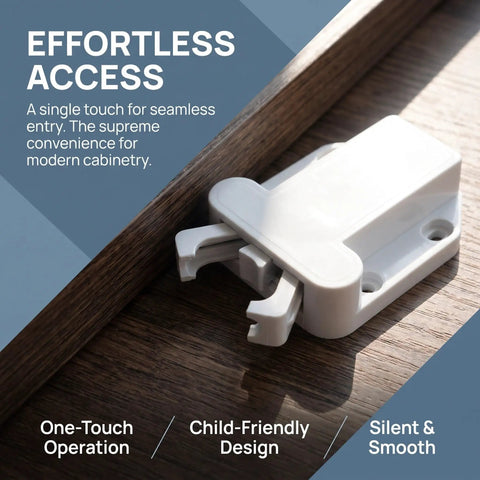 8 Pack No Fuss Self Closing Cabinet Latches With Push Button Door Opener Automatic Rebound Closers for kitchens and wardrobes.