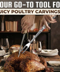 Meat carving fork, 11-inch stainless steel two-prong fork with solid metal handle for poultry carving