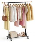 Dope Rolling Garment Rack With Retractable Hanging Rods, Lockable Wheels And Bottom Storage Shelf, Freestanding Clothes Organizer