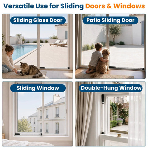 2 Pack Heavy Duty Adjustable Security Bar For Sliding Doors And Windows Hardcore Metal Barrier in use on sliding glass and patio doors.