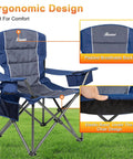 Oversized Camping Chairs With Heavy Duty 500 Lb Capacity, Padded Back And Armrests, Built In Cup Holder And Cooler Bag