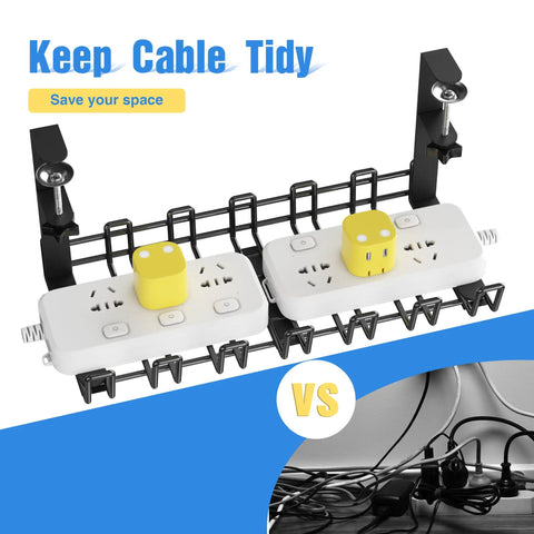 Under Desk Cable Management Tray With Clamp Mount Metal Wire Organizer Keeps Cables Tidy Without Drilling Easy No Tools Install