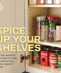 Clear Round Lazy Susan Turntable for Kitchen Storage, 9 Inch Spin Organizer holding spices in pantry cabinet