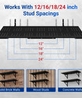 Two Pack 1x6ft Perforated Garage Shelving System With Beefy Duty Wall Shelves 1400 Lbs Total Load 700 Lbs Per Tier Two 1x3 Ft Shelves Per Tier Easy Mount Great For Quick No Nonsense Garage Organization, black perforated wall shelf for 12/16/18/24 in stud spacing