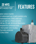 Submersible Parts Washer Pump 115 Volt 1/40 HP 300 GPH Cast Aluminum Oil-Filled No-Nonsense Heavy-Duty For Unheated Stoddard Solvent Or Deodorized Kerosene With 6-Foot Cord Plug-Less Gray 502020 features overview.
