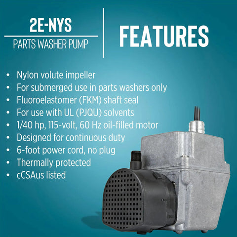 Submersible Parts Washer Pump 115 Volt 1/40 HP 300 GPH Cast Aluminum Oil-Filled No-Nonsense Heavy-Duty For Unheated Stoddard Solvent Or Deodorized Kerosene With 6-Foot Cord Plug-Less Gray 502020 features overview.