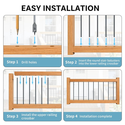 Step-by-step installation guide for Round Wrought Iron Look Stair Balusters Heavy Duty Interior Exterior Deck Railing Spindles.