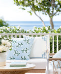 Coastal Throw Pillow Cover 20x20 Outdoor Indoor Ready For Patios And Couches With Baby Blue Embroidered Frame Greek Key