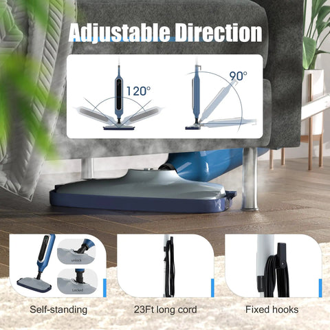 12 In 1 Steam Mop Is A Total Game Changer For Deep Cleaning Hardwood Floors And Tile With Detachable Handheld Mode showing adjustable direction and 23ft cord.