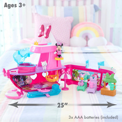Minnie Mouse Bowdazzling Yacht Lights And Sounds Playset with 16 piece figures and accessories pink boat for kids 3 years+