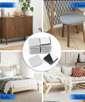 12 Piece Self Adhesive Furniture Sliders Set For Carpet And Hardwood Floors next to furniture like bed, sofa, cabinet, and chair.